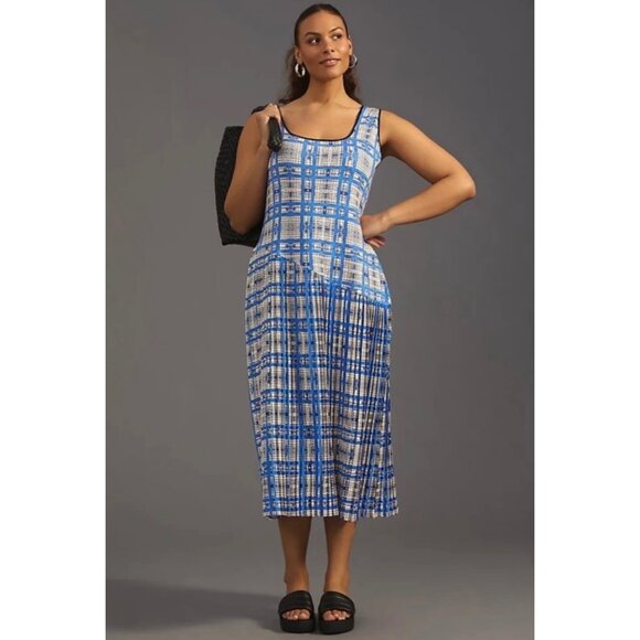 Anthropologie Dhruv Kapoor Plaid Mesh Midi Dress in Blue Size S - Picture 14 of 14